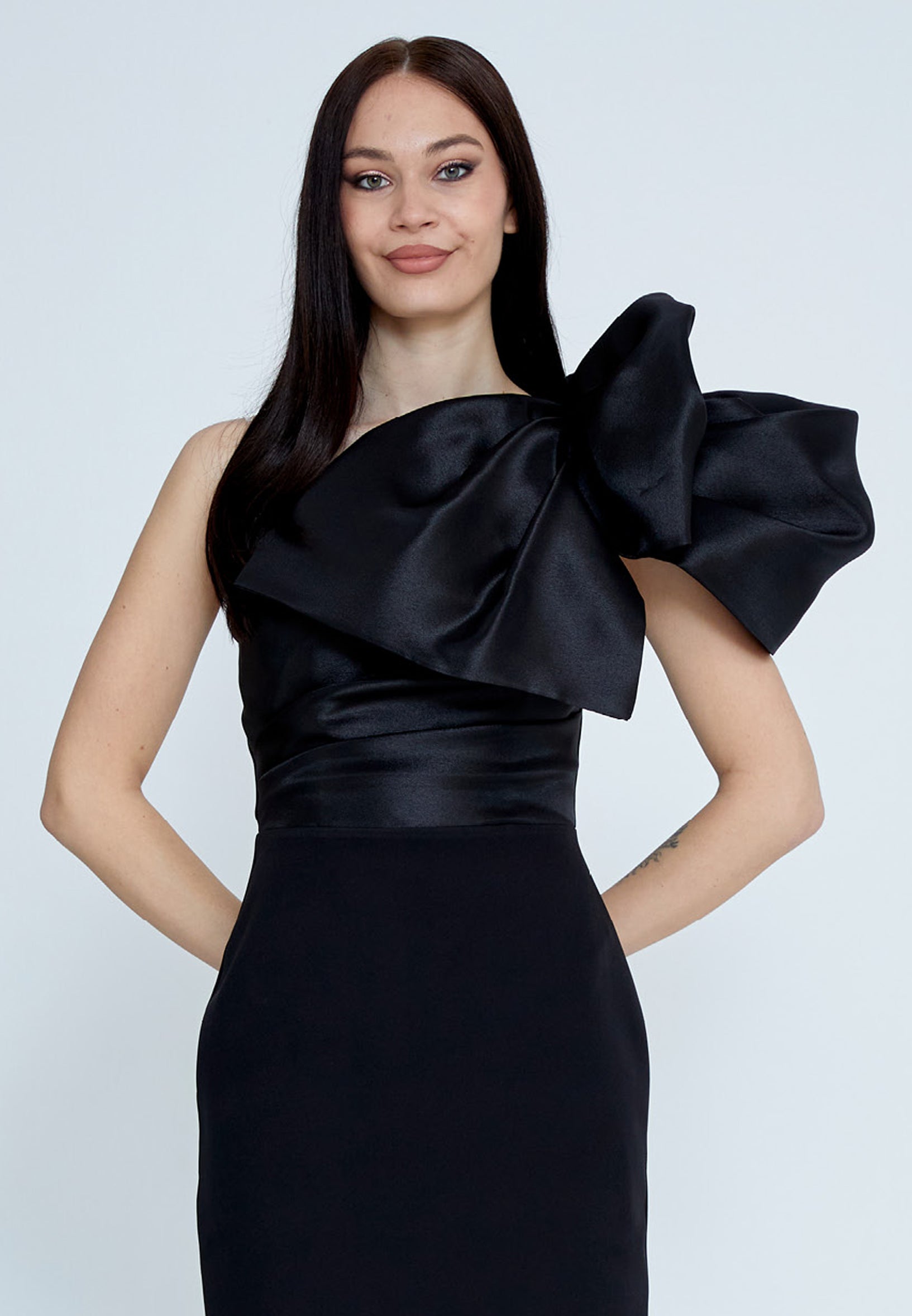 grand beauty black ruffled one shoulder mermaid maxi dress One Shoulder Feather Maxi Dress